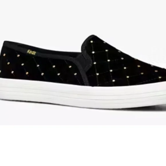 KEDS KATE SPADE New York Black Sneakers Double Decker Quilted Velvet SZ 7.5 - Picture 6 of 16